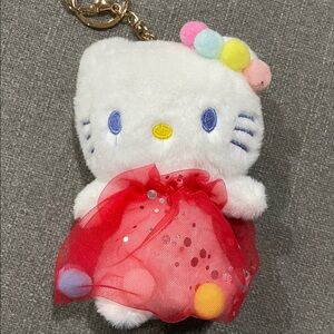 Hello Kitty with Puff balls and tulle Red
 Skirt Keychain/Purse Charms